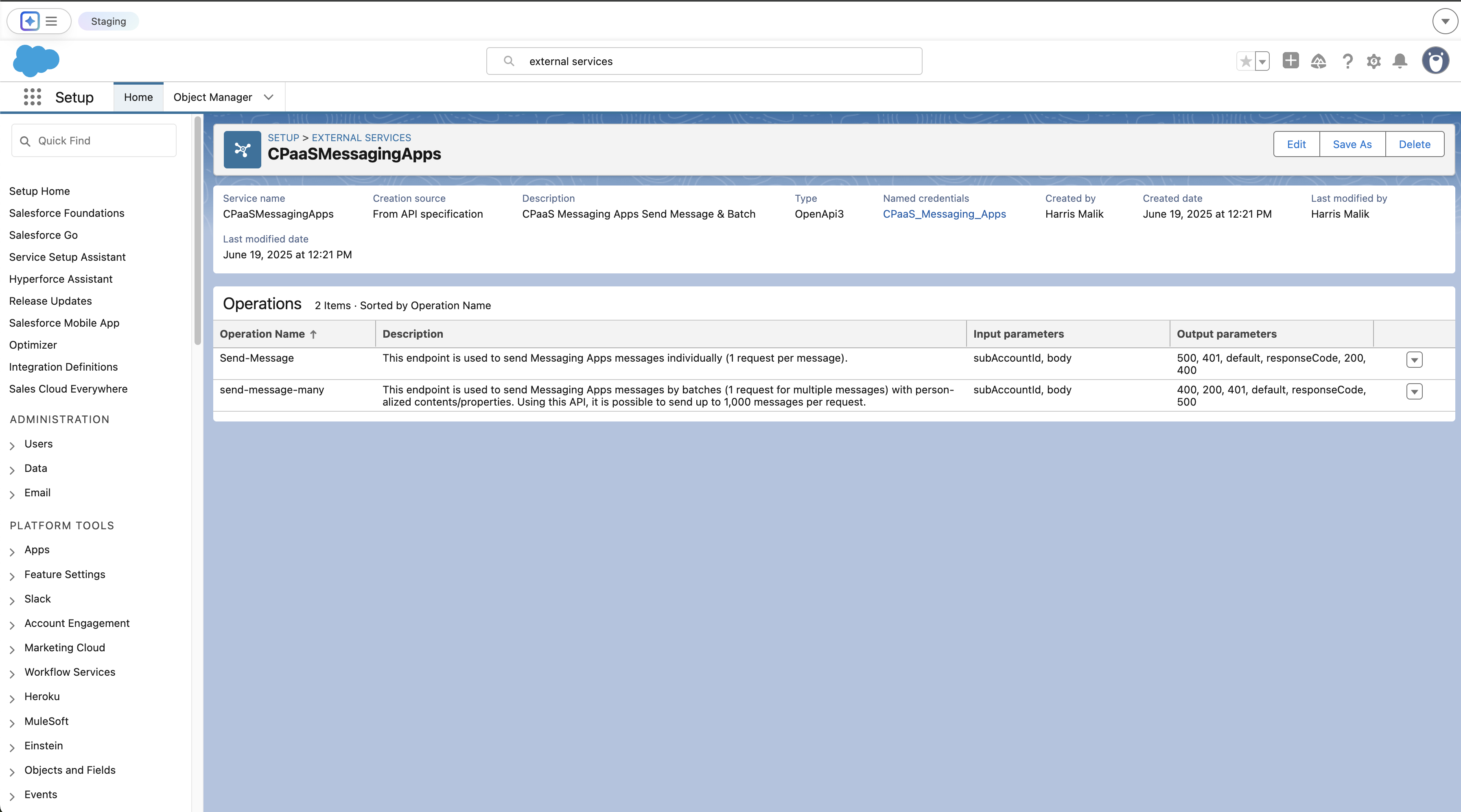 External Services created for both API operations