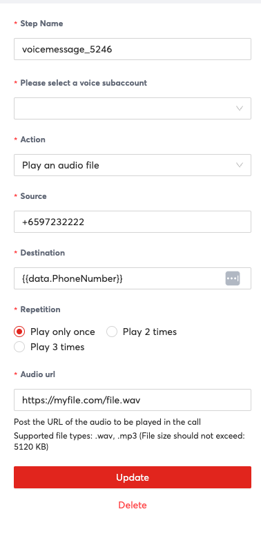 Example of Properties for Play an Audio File