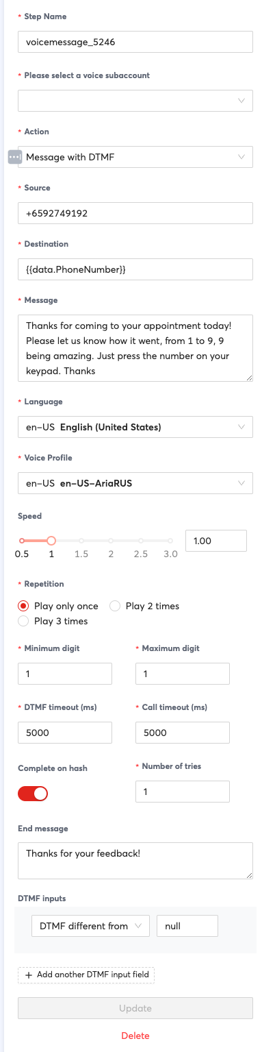 Example of Message with DTMF Properties