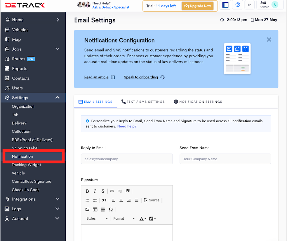 Navigate to Detrack Notifications