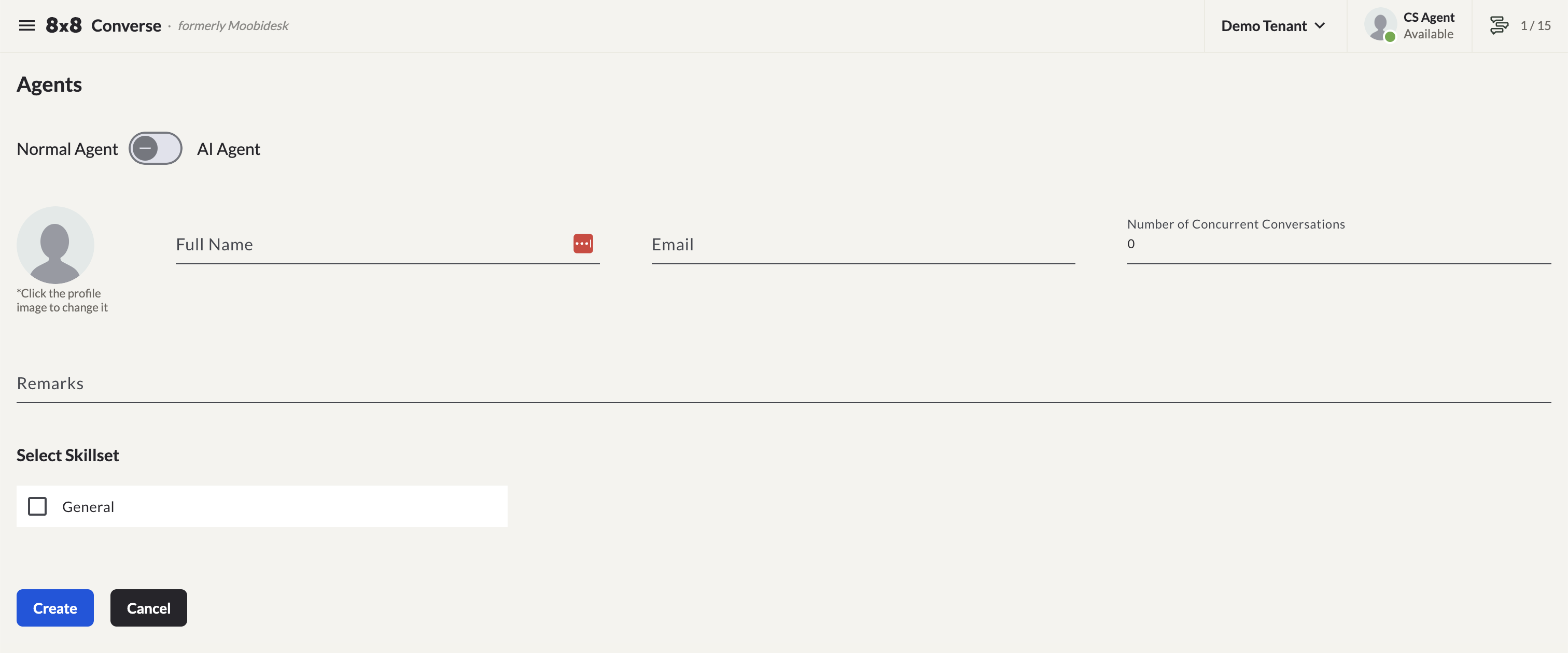 Add Agent form