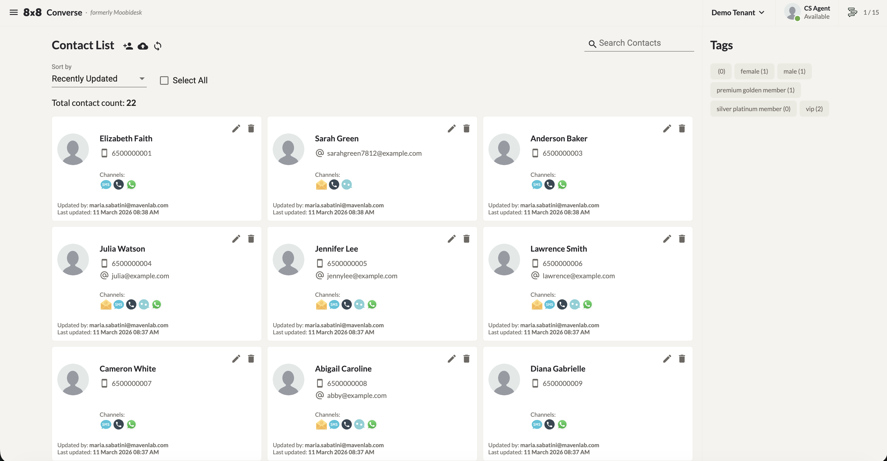 Contacts list