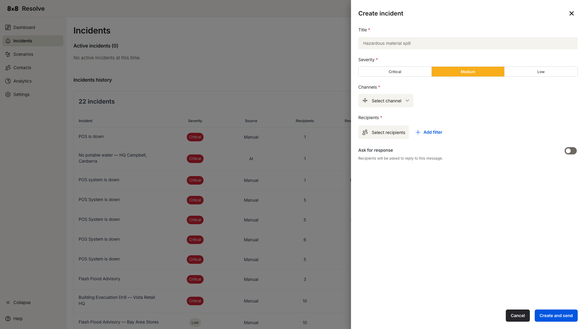 Create Incident drawer