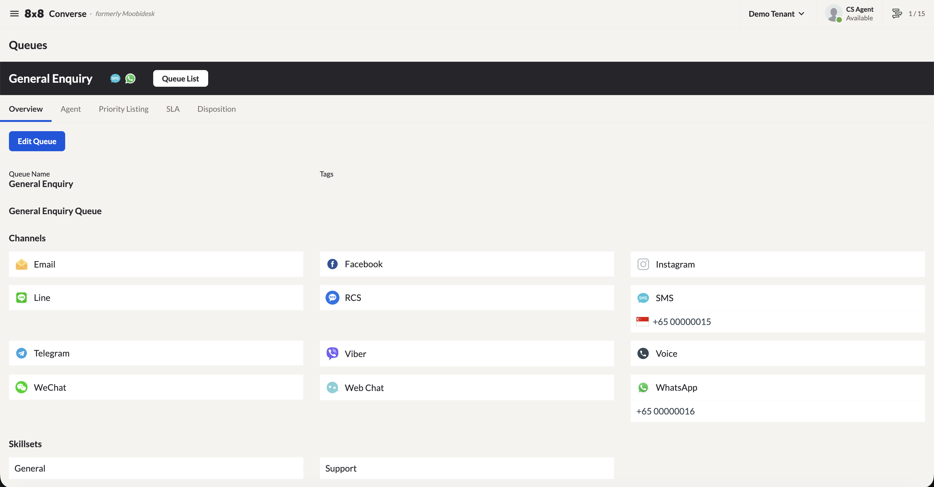 Queue configuration tabs