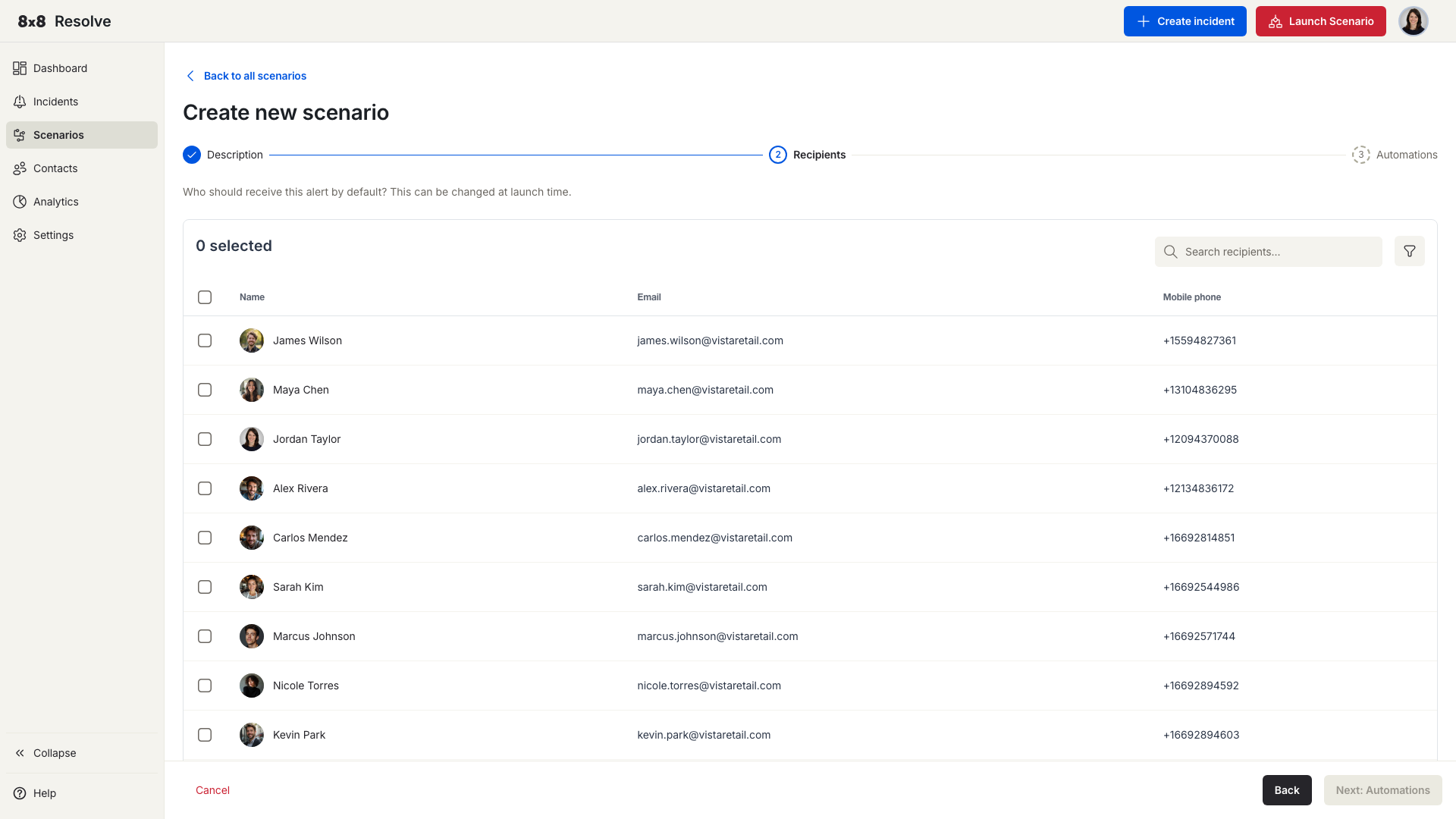 Create scenario — Step 2: Recipients