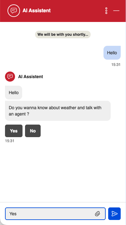 Chat window with secondary quick-reply buttons and the primary send button